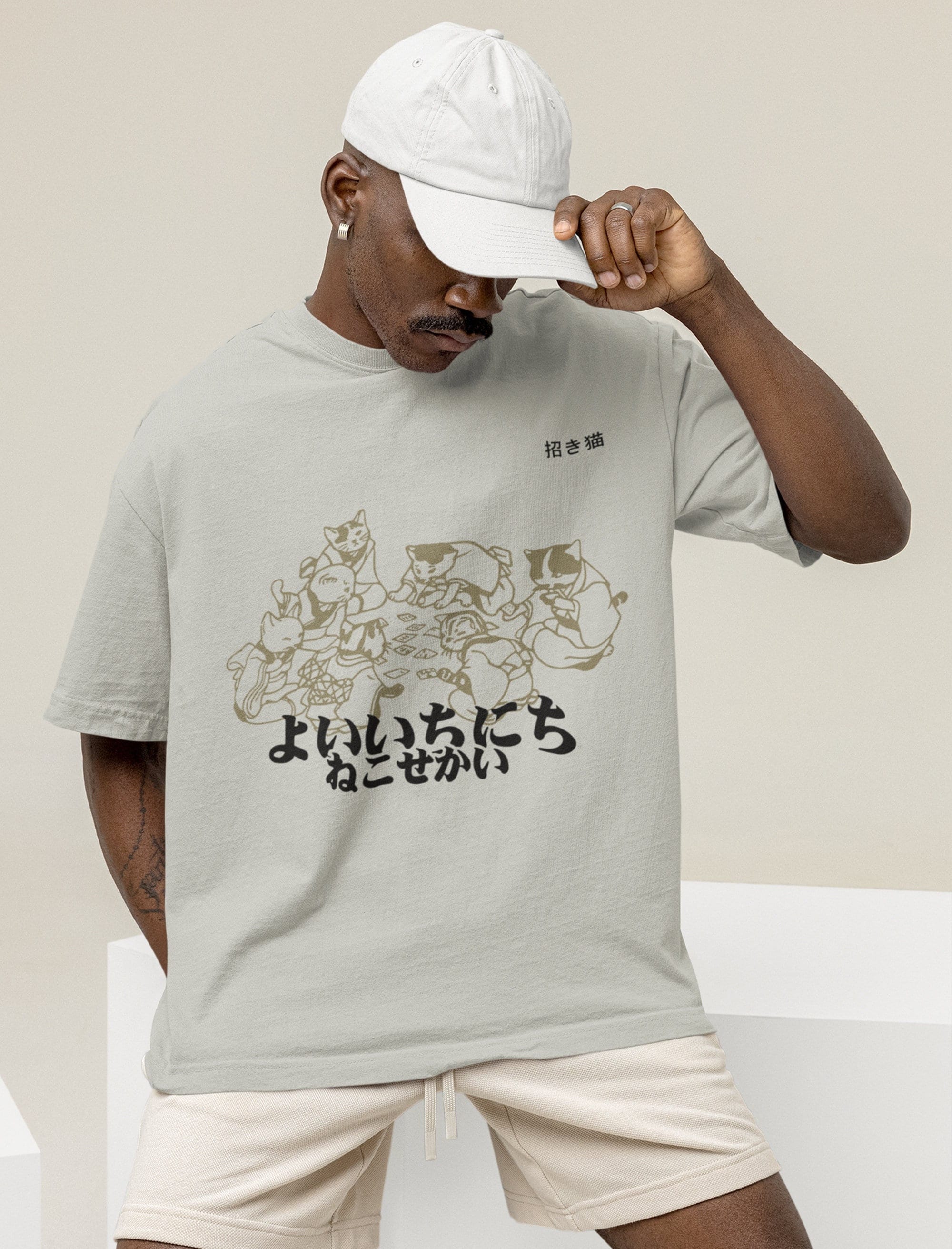 UNISEX Cat playing cards t-shirt, Retro Japan shirt, Kawaii Cat shirt, Japanese streetwear, Kanji Apparel, Aesthetic Clothing, Anime Gifts