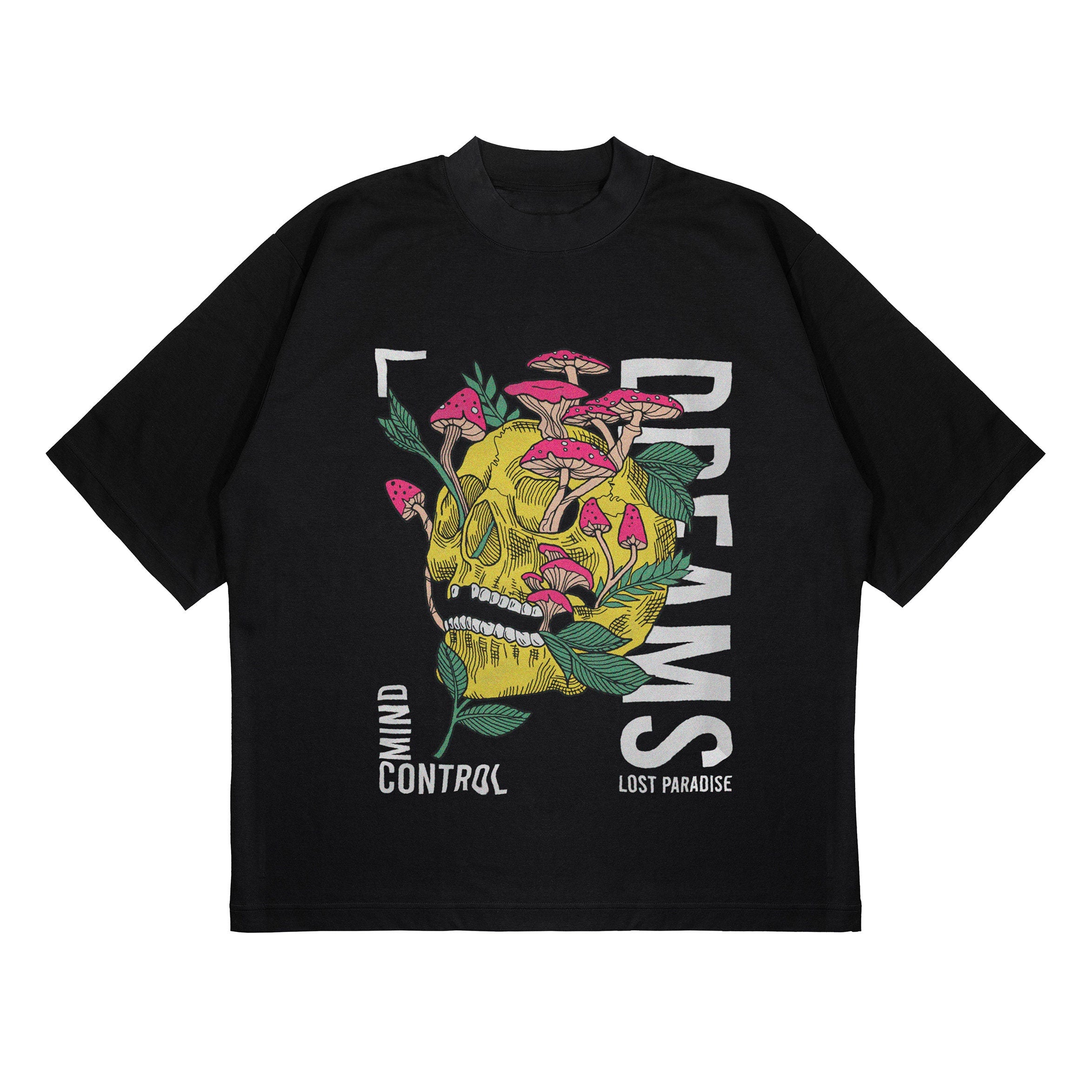 MIND CONTROL Techwear Streetwear Fashion T-shirts For Men Summer Black Short Sleeve Tees