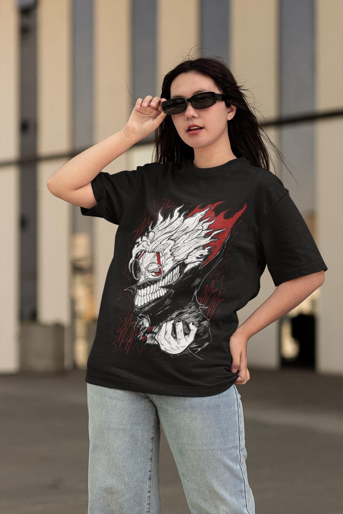 Unisex Horror Manga Creepy Girl T-Shirt, Dark Anime Gothic T-Shirt, Manga Gothic T-Shirt