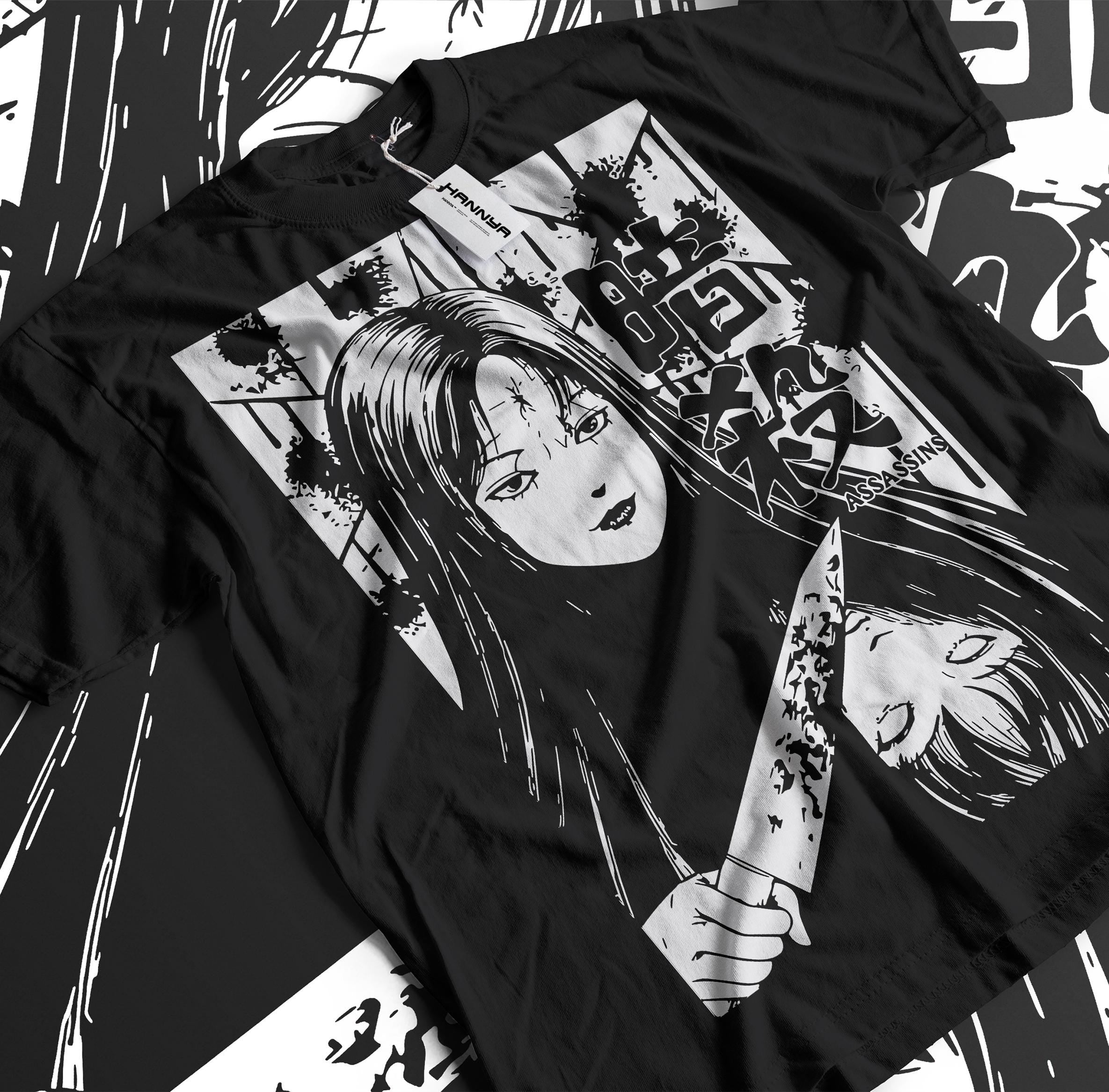 UNISEX - Unisex Horror Manga  T-Shirt, Creepy Girl,  Manga Gothic T-Shirt, Dark Anime Gothic T-Shirt