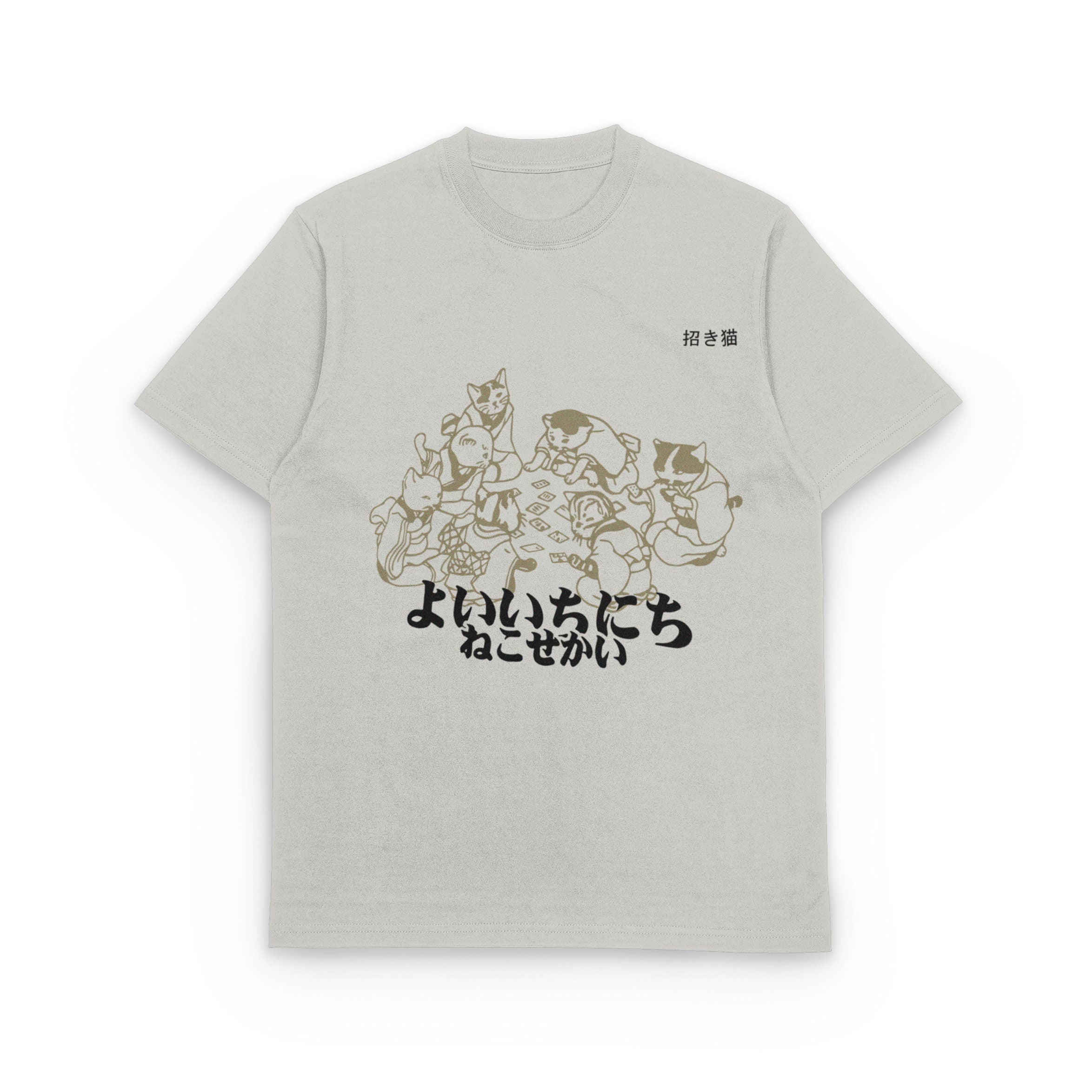UNISEX Cat playing cards t-shirt, Retro Japan shirt, Kawaii Cat shirt, Japanese streetwear, Kanji Apparel, Aesthetic Clothing, Anime Gifts