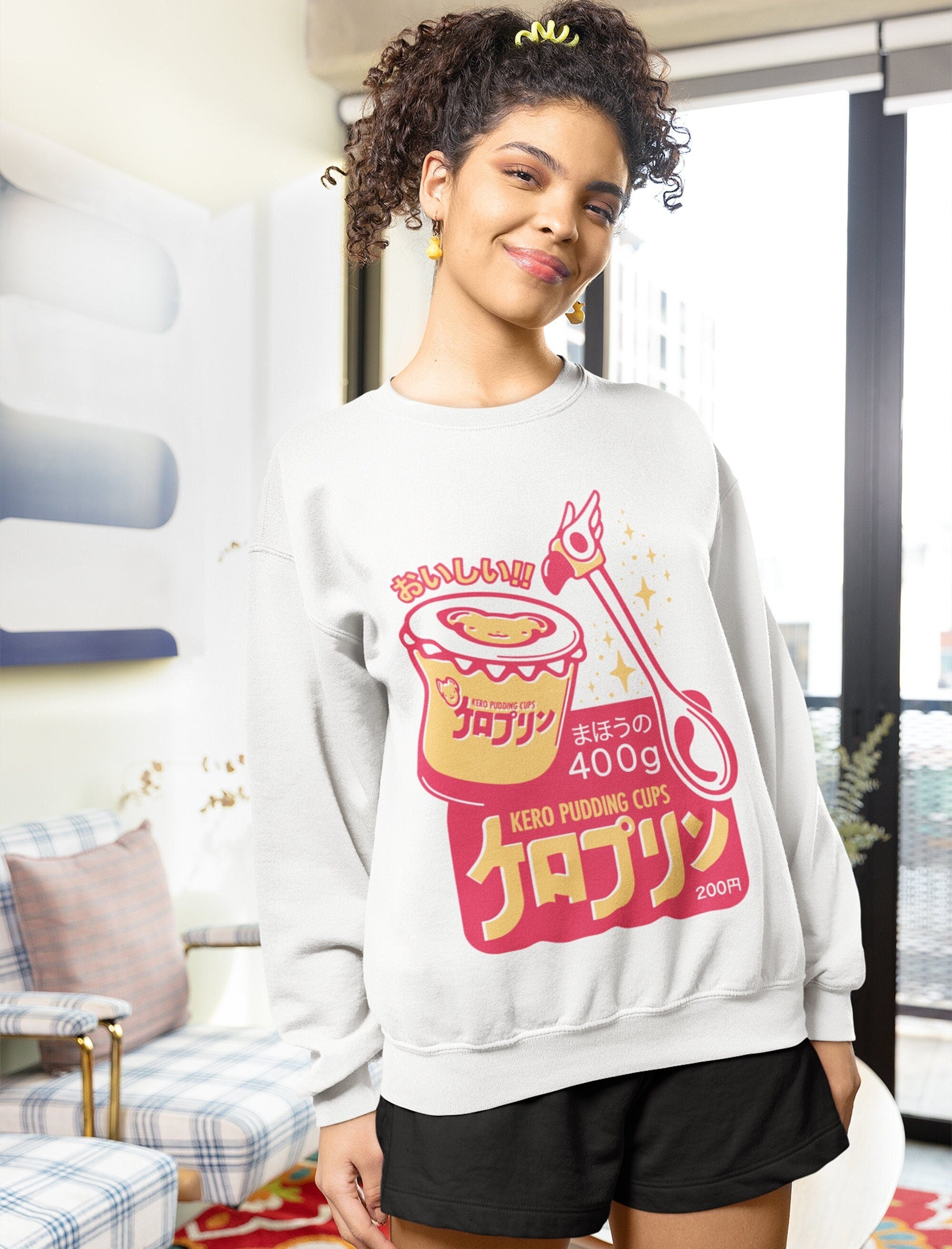 UNISEX - Kero Pudding CupsCardcaptor Sweatshirt, Sakura Kinomoto Kero Cerberus 90s Anime Aesthetic Vaporwave Fairy Kei Heavy Blend