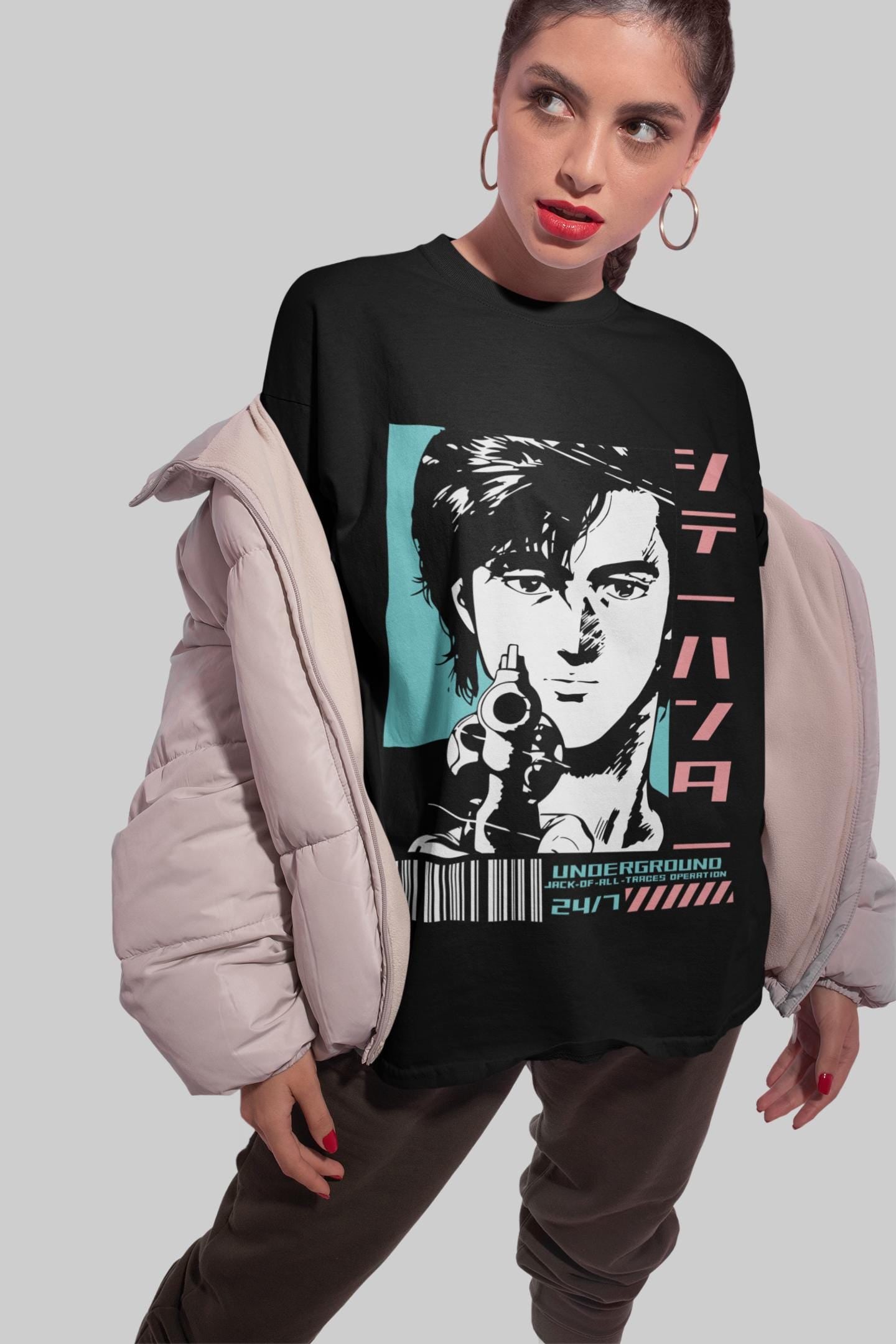 Unisex City Hunter Retro Anime T-Shirt, Ryo Saeba, Kaori Makimura Manga Shirt