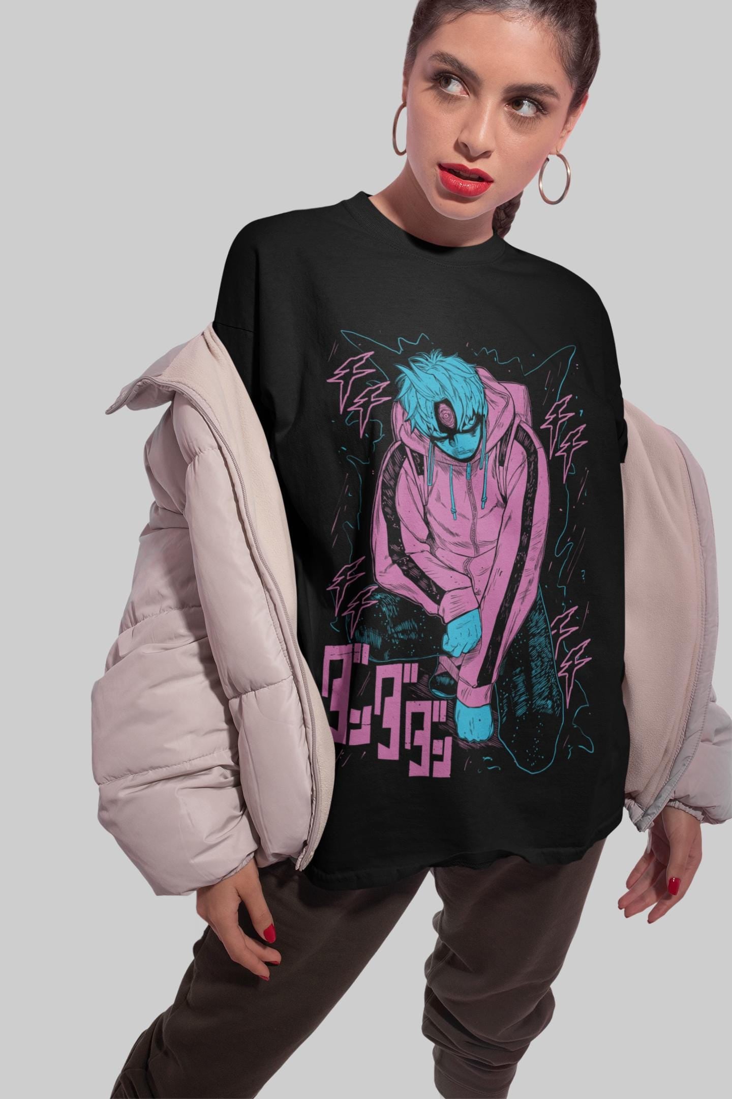 Unisex Horror Manga Creepy Girl T-Shirt, Dark Anime Gothic T-Shirt, Manga Gothic T-Shirt