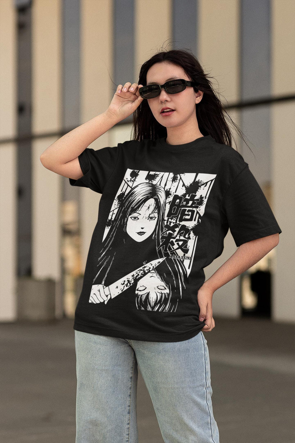 UNISEX - Unisex Horror Manga  T-Shirt, Creepy Girl,  Manga Gothic T-Shirt, Dark Anime Gothic T-Shirt