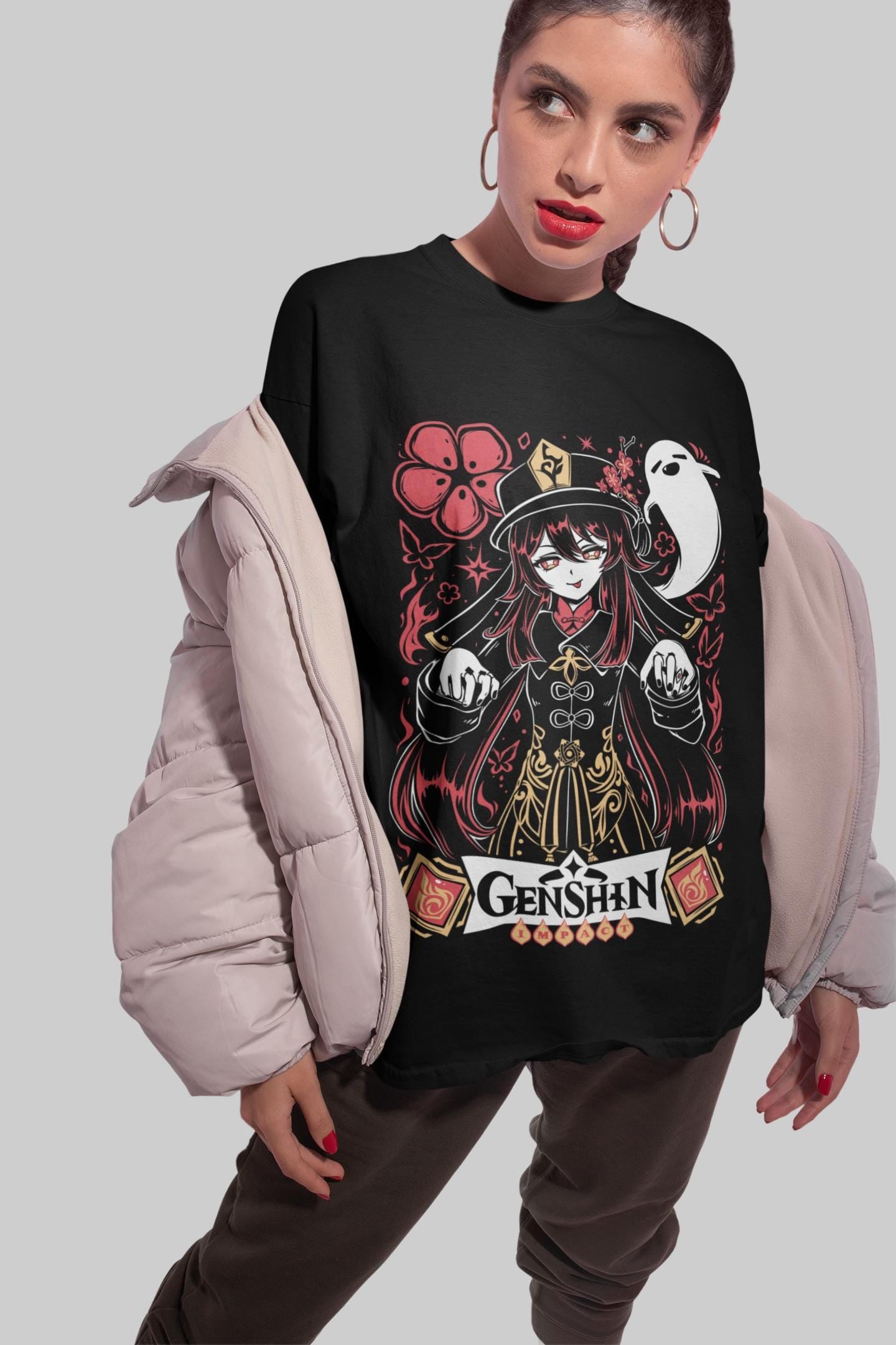 Hu Tao Genshin Impact Japan Aesthetic Anime Japanese Vaporwave Genshin Impact Raiden Shogun Gaming T-Shirt, Anime Waifu Shirt