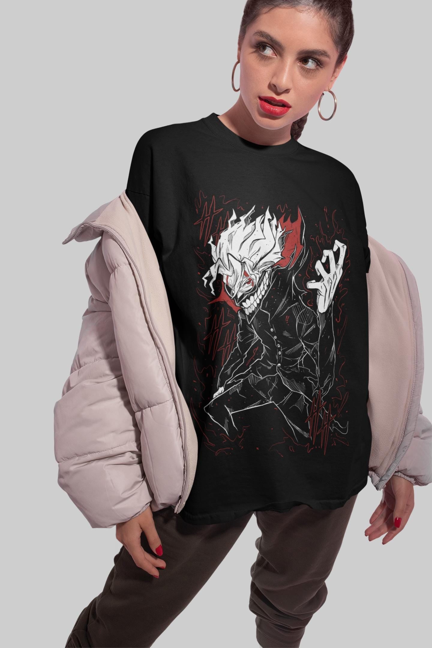 Unisex Horror Manga Creepy Girl T-Shirt, Dark Anime Gothic T-Shirt, Manga Gothic T-Shirt