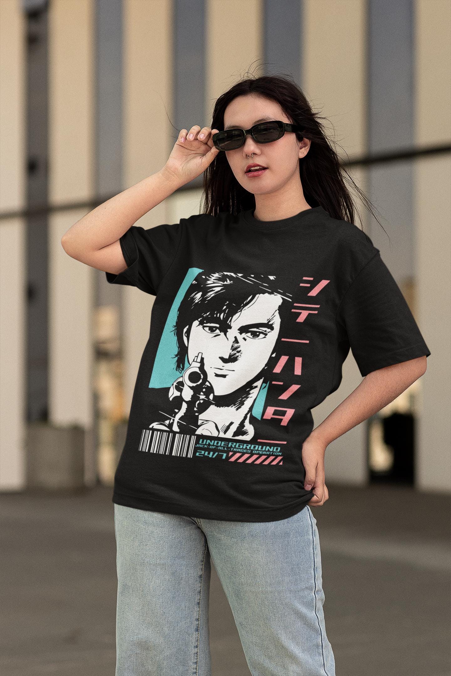 Unisex City Hunter Retro Anime T-Shirt, Ryo Saeba, Kaori Makimura Manga Shirt