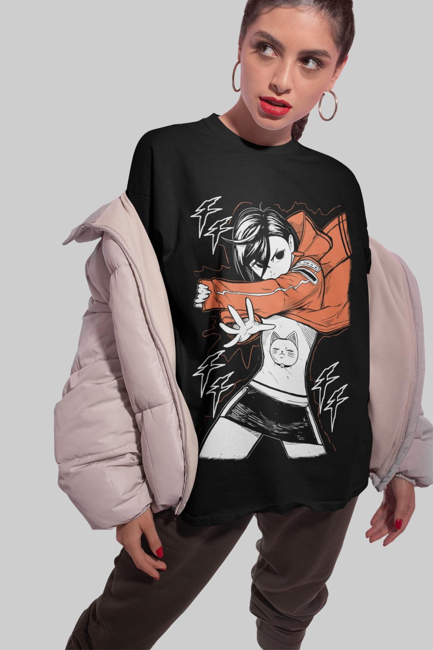Unisex Horror Manga Creepy Girl T-Shirt, Dark Anime Gothic T-Shirt, Manga Gothic T-Shirt