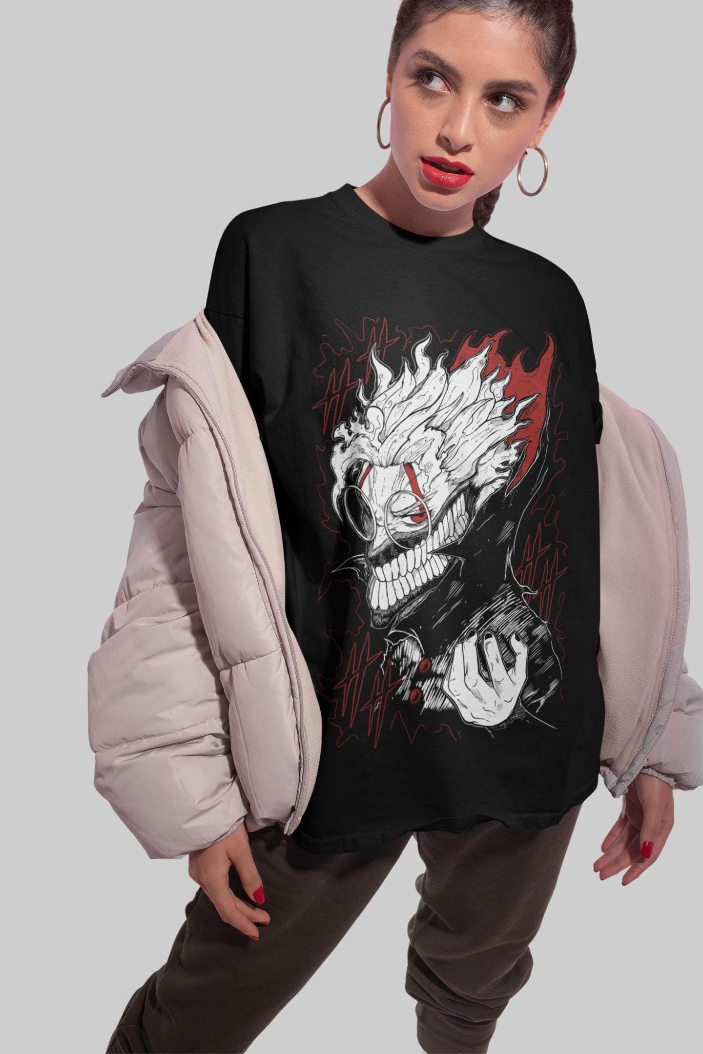Unisex Horror Manga Creepy Girl T-Shirt, Dark Anime Gothic T-Shirt, Manga Gothic T-Shirt